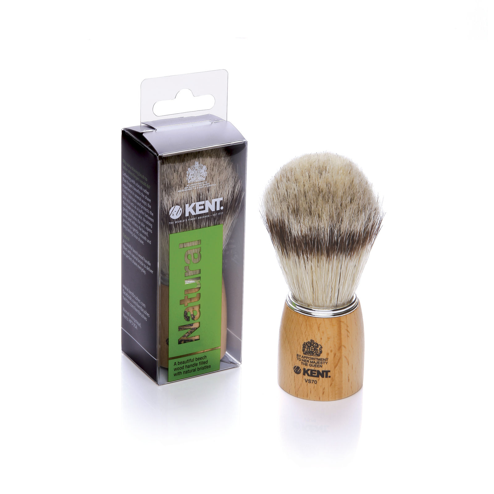 KENT Shaving brush with natural hair, wooden handle, large size, VS70 32147